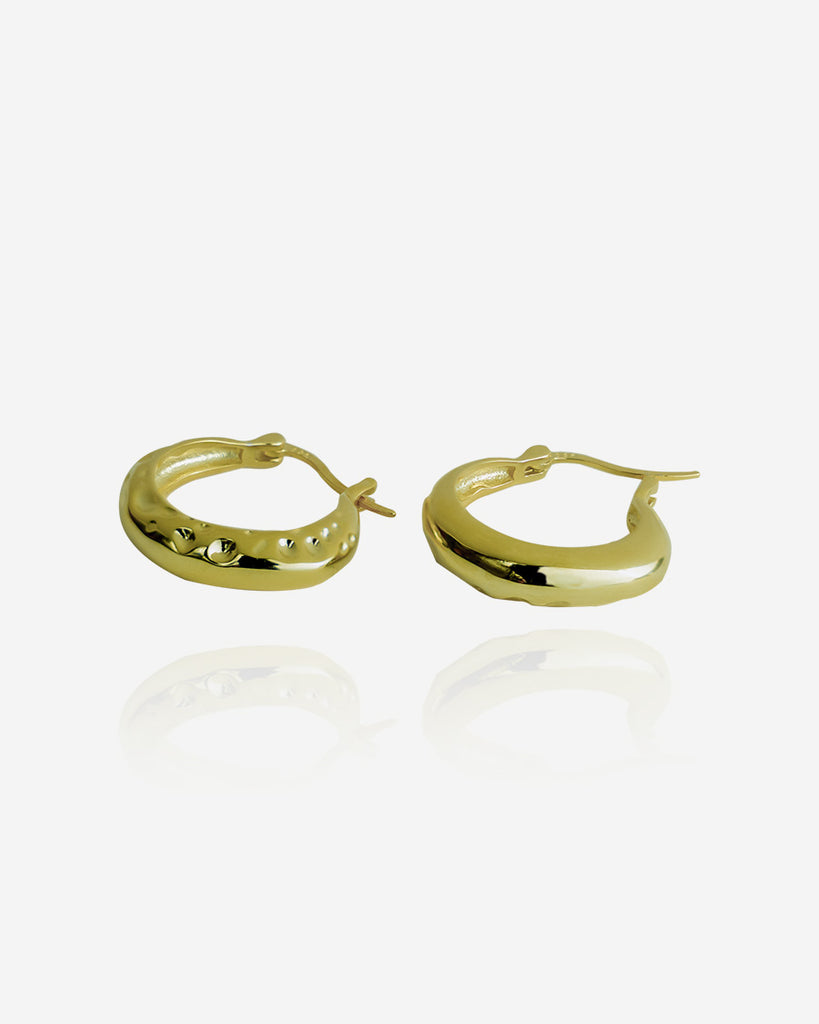 Gold plated Eros earrings on white background