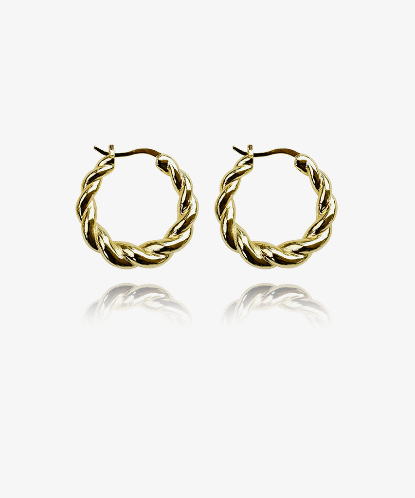 14k Gold plated 925 sterling silver Shen earrings on white background